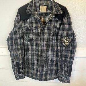 Rocawear Soft Corduroy Plaid "Black Kings" Gray Black Long Sleeve Shirt Men's XL